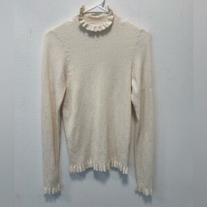 Rachel Parcell Ivory Smocked Ruffle Trim Long Sleeve Top Size L